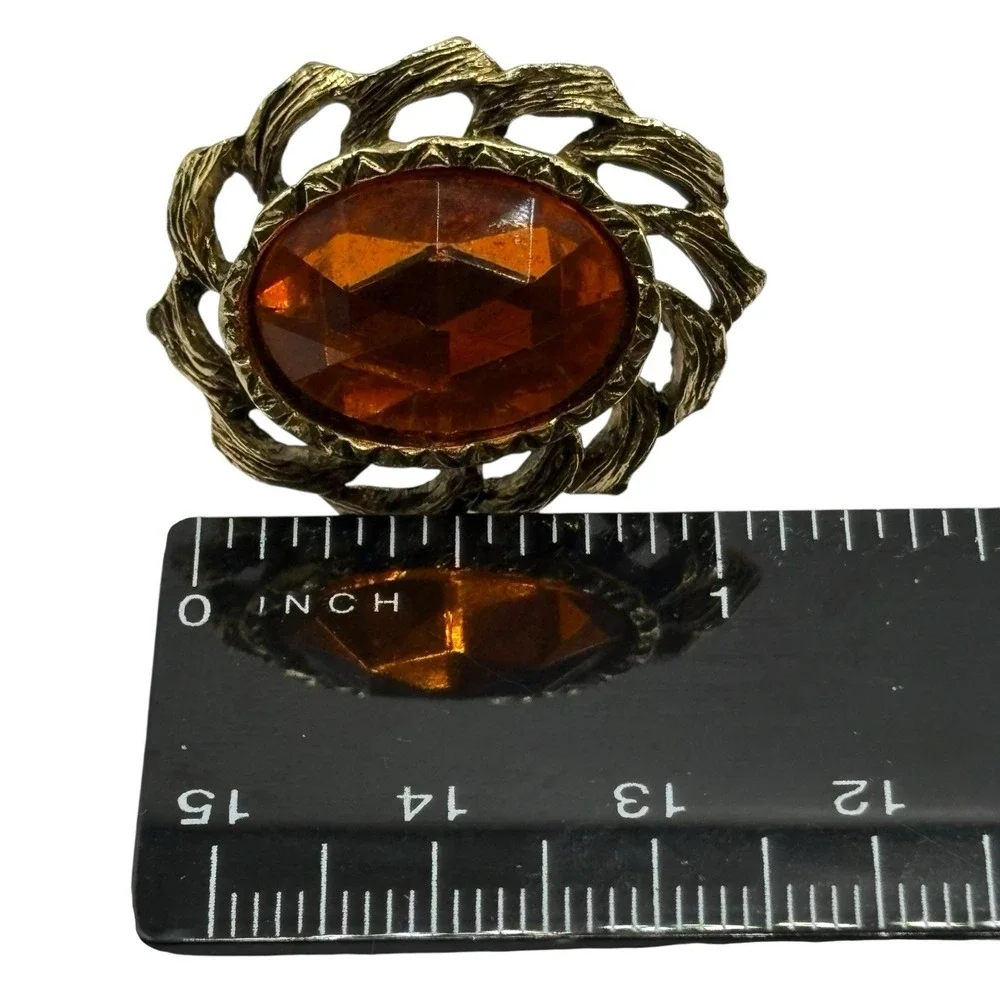 Vtg Cufflinks Harvey Avedon Orange Rhinestone Gold Tone US Pat‎ 2920363 Oval